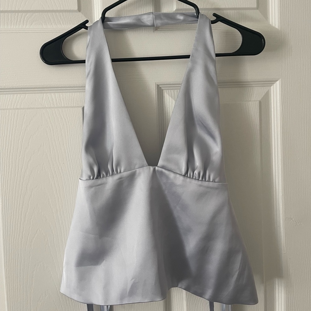 NWOT Zara Light Blue Satin Halter Top